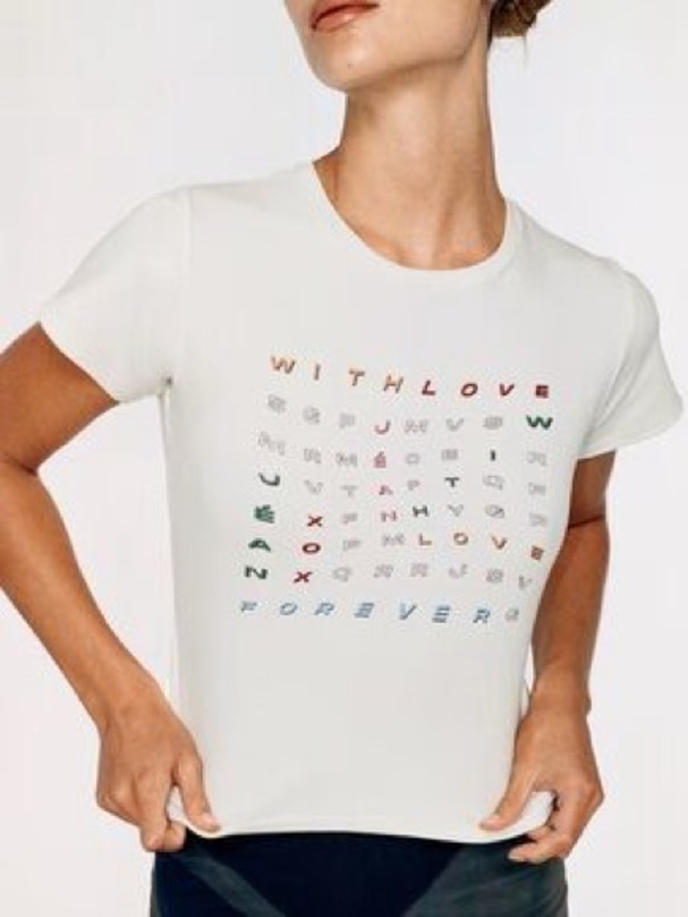 With Jean Multicolor Puzzled Short Sleeve Shirt White Graphic Tee Large